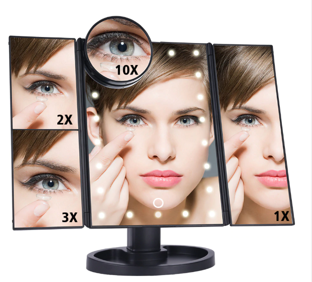 Selfie™ Magnifying Mirrors Vanity 3 Folding Adjustable Light Makeup  Mirror